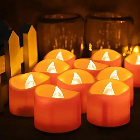 Halloween 24 Pack Orange Tea Light Candles, Battery Operated LED Tealights, Small Pumpkins Lights, Flameless, Electric Fake Tea Candles {1}