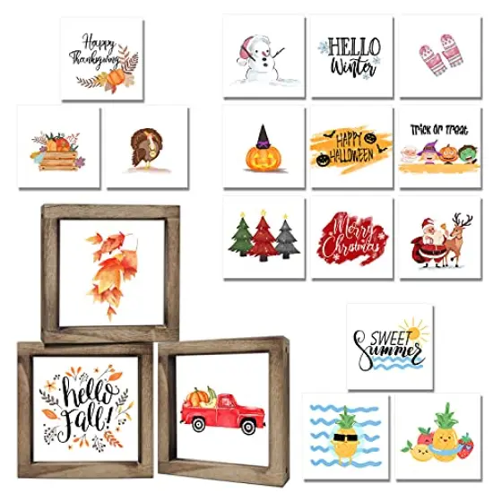 Fall Decorations Farmhouse Fall Home Decor Hello Fall Signs 36 Interchangeable Sayings with 3 Wooden Frames Autumn Decorations for Office and Living Room Tiered Tray Decor Table Desk Wall Decor Seasonal Decoration Holiday Gift {1}