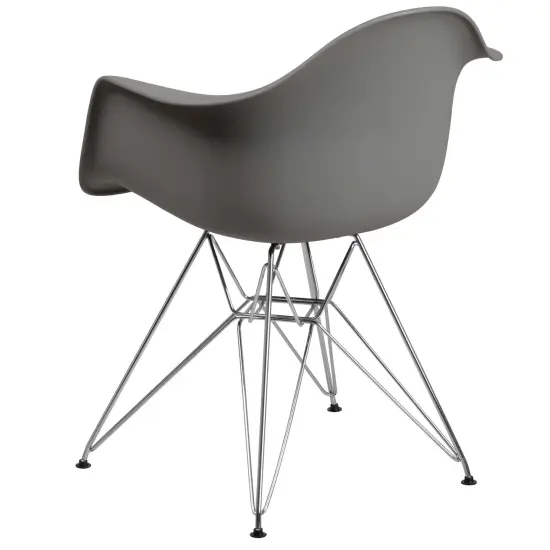 Emma and Oliver Plastic Accent Dining Chair with Arms and Chrome Base Moss Gray {4}