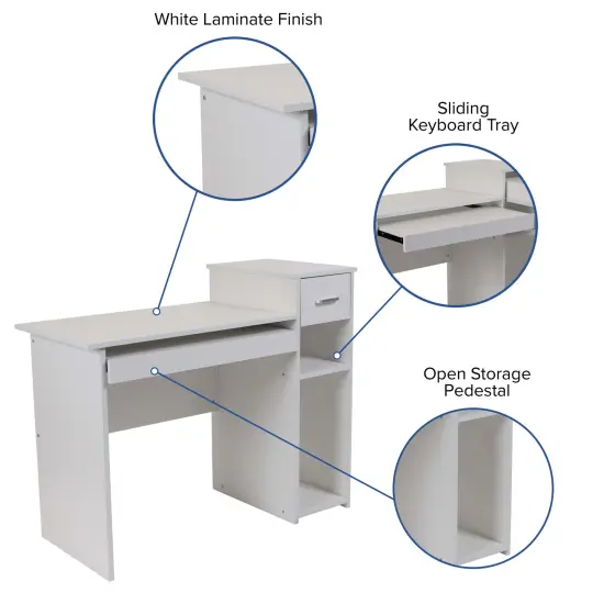 Emma and Oliver Desk with Shelves and Drawer White {2}