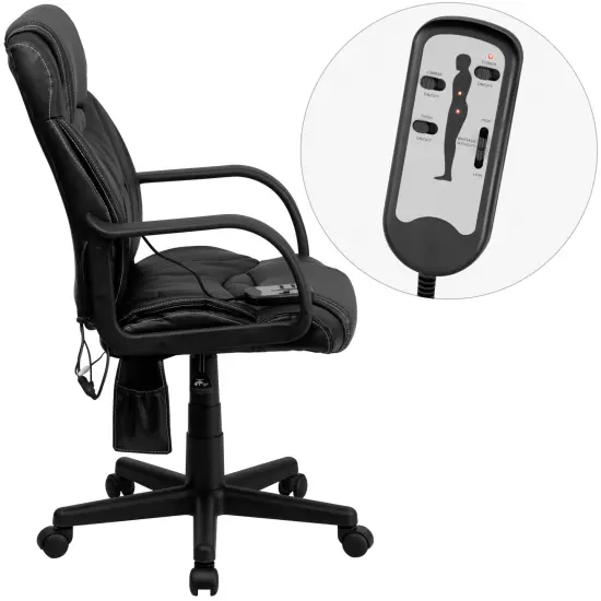 Emma and Oliver High Back Ergonomic Massaging Leather Executive Swivel Office Chair with Arms Black {5}