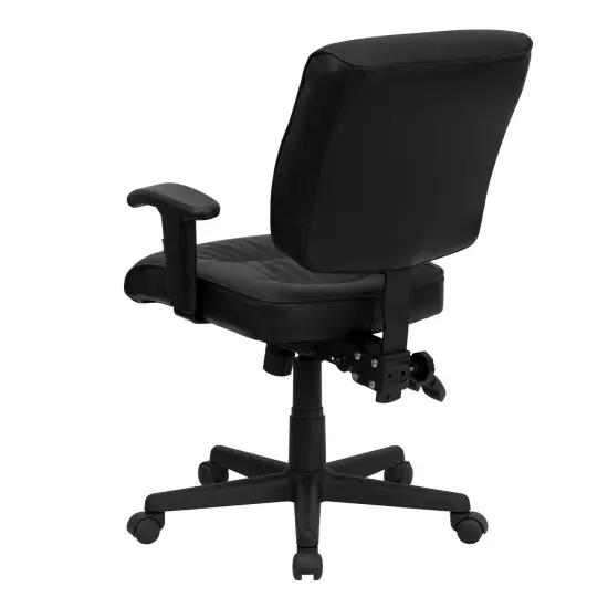 Emma and Oliver Mid-Back Leather Multifunction Swivel Ergonomic Task Office Chair with Adjustable Arms Black {4}