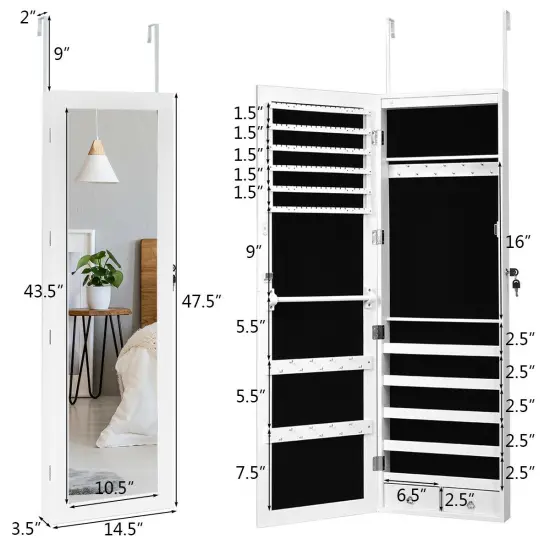 Wall Mounted Lockable Mirror Jewelry Cabinet with LED Light {5}