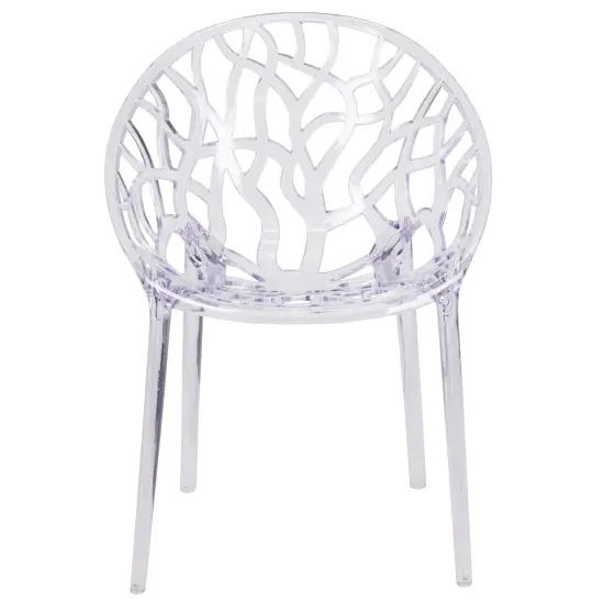 Emma and Oliver Transparent Oval Shaped Stacking Side Chair with Artistic Pattern Design Clear {2}