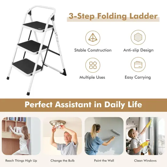 Folding 3-Step Ladder with Handgrip and Anti-Slip Platform {4}