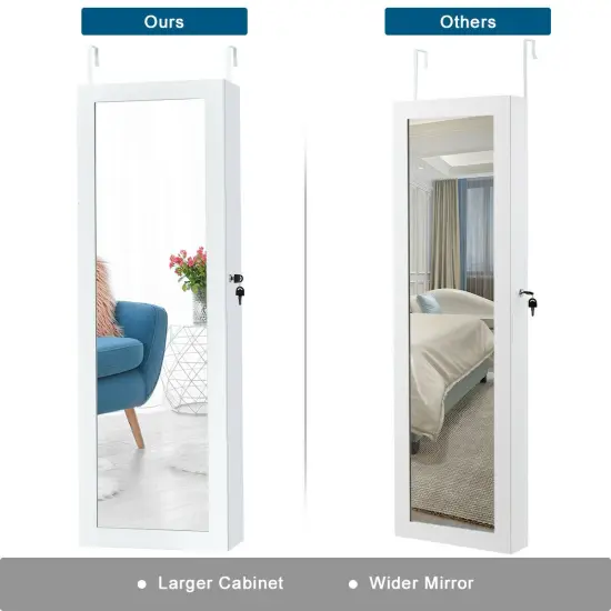 Door Mounted Lockable Mirrored Jewelry Cabinet with LED Lights {6}
