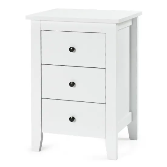 Modern Nightstand End Beside Table with 3 Storage Drawers and Open Platform White {1}