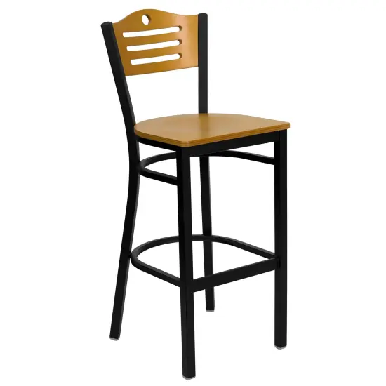 Emma and Oliver Slat Back Metal Restaurant Dining Barstool Natural/BlackMetal {1}