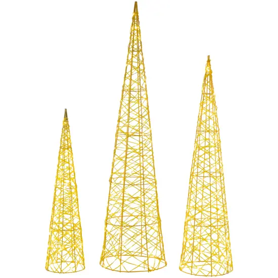 Northlight LED Lighted Twinkle Outdoor Christmas Cone Trees - 39.5" - Gold - Set of 3 {1}