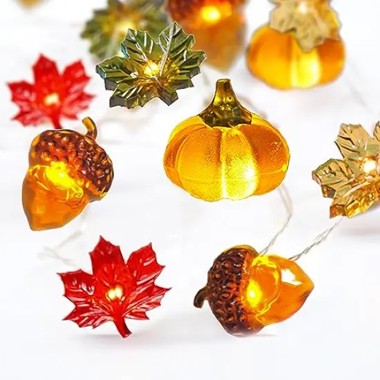 Thanksgiving Lights 10FT 30 LED Fall Lights 3D Pumpkin Maple Leaf Acorn Battery Operated String Lights Halloween Decorations Indoor Fall Decorations for Home Garland Party Autumn {2}