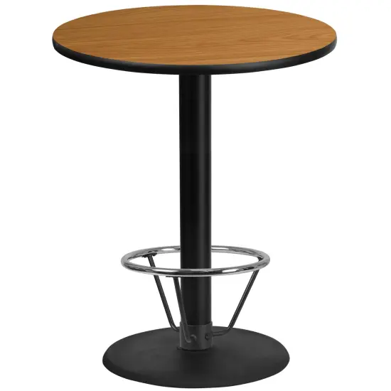 Emma and Oliver 36" Round Laminate Bar Table with 24" Round Foot Ring Base Mahogany {3}