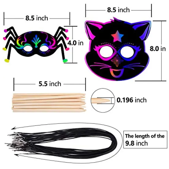 52 Pieces- Halloween Mask Craft Kit for Kids,Kids Magic Scratch Paper Animal Masks, DIY Rainbow Scratch Art Masks for Halloween and Animal Birthday Party {6}