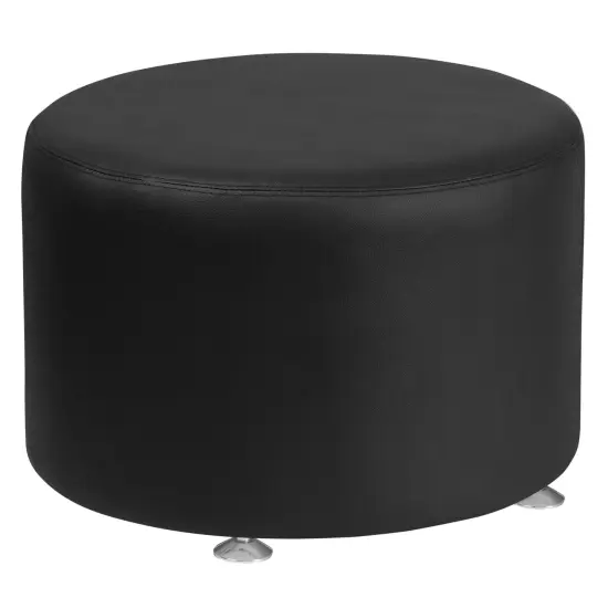 Emma and Oliver 24" Round Faux Leather Living Room/Reception Ottoman Black {1}