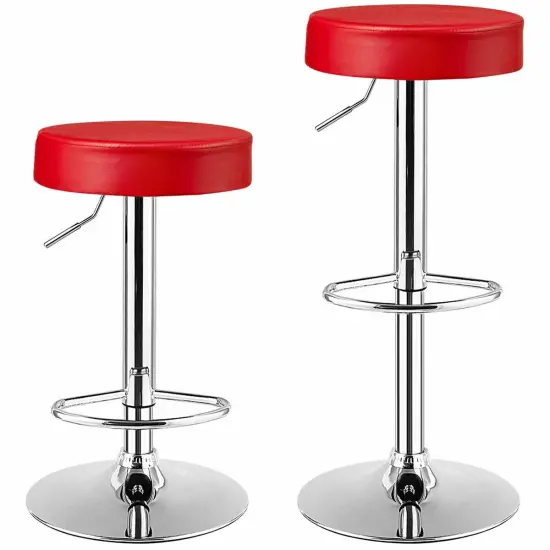 Set of 2 Height Adjustable Swivel Round Bar Stool with Stainless Steel Chrome Base Perfect for Seating in Any Room Red {1}