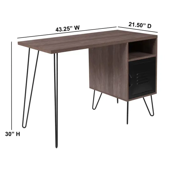 Emma and Oliver Computer Desk with Metal Cabinet Door and Black Metal Legs Rustic {5}