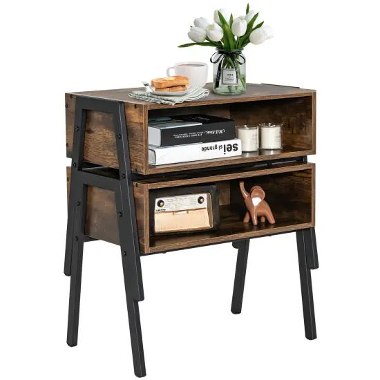 2 Pieces Stackable Night Stand Bedside End Table Set {1}