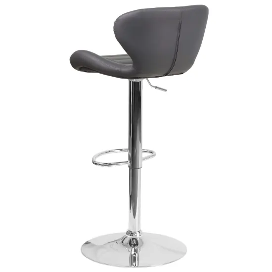 Emma and Oliver 2 Pack Contemporary Vinyl Adjustable Height Barstool with Curved Back and Chrome Base Charcoal Fabric {9}