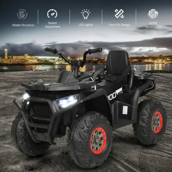 12 V Kids Electric Four Wheeler with 2 Powerful Drive Motors and Wear-Resistant Wheels Black {6}