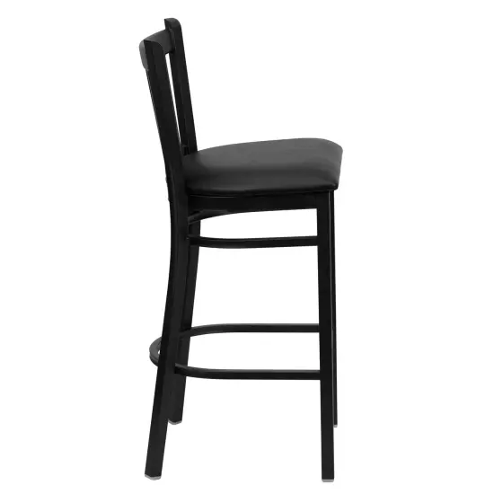 Emma and Oliver 2 Pack Vertical Back Metal Restaurant Barstool BlackVYL/BlackMetal {4}