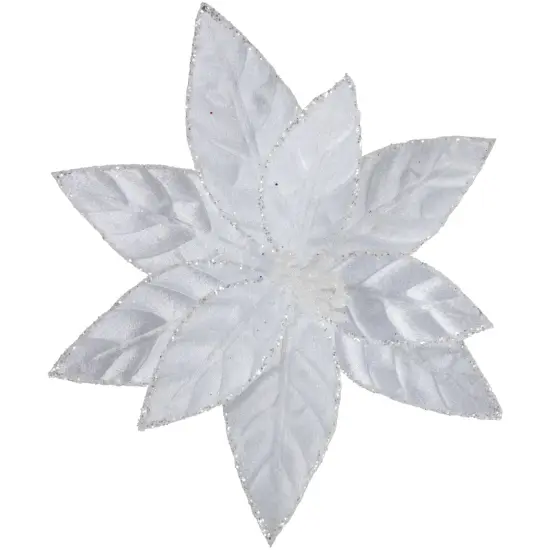 Northlight Glittered Poinsettia Christmas Floral Pick Clip-On Ornament - 10" - Snow White {1}