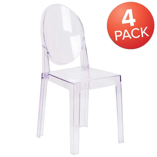 Emma and Oliver 4 Pack Ghost Chair with Oval Back Transparent Crystal {6}