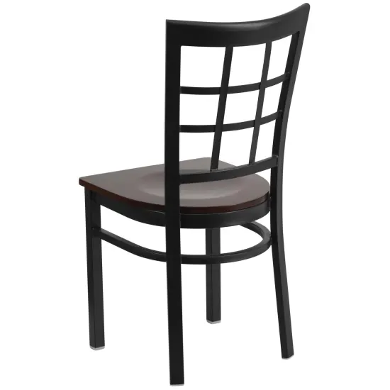 Emma and Oliver Window Back Metal Restaurant Dining Chair Walnut/BlackMetal {4}