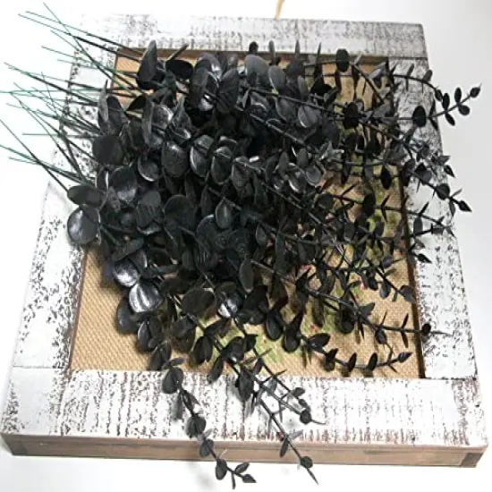 26 Pcs Black Artificial Eucalyptus Stems Faux Halloween Flowers Eucalyptuses Real Touch Leaf Centerpiece Home Decor (26, Black) {4}