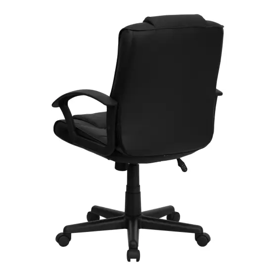 Emma and Oliver Mid-Back Leather Ripple and Accent Stitch Upholstered Swivel Task Office Chair with Arms Black {4}