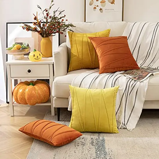Woaboy Pack of 2 Fall Striped Velvet Throw Pillow Covers Orange Modern Decorative Couch Throws Square Soft Cozy Pillowcases for Bed Sofa Cushion Living Room 12x20 Inch {3}