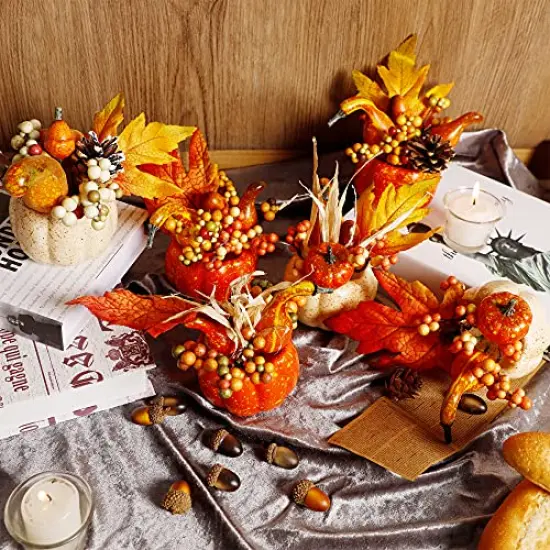 Thanksgiving Decorations Set of 6 Artificial Pumpkin Berry Acorn Pine Cone Vegetables for Harvest Fall Tabletop Home Kitchen Party {5}