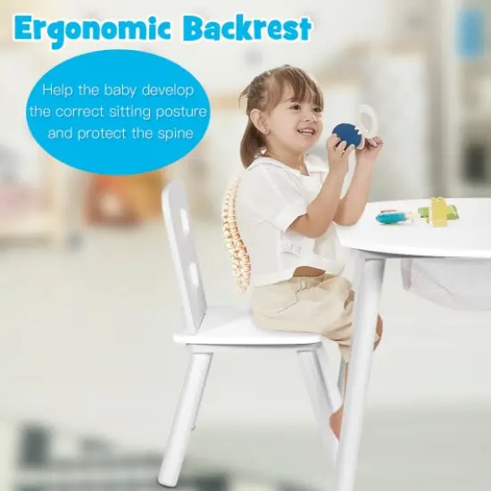 Wood Activity Kids Table and Chair Set with Center Mesh Storage White {4}