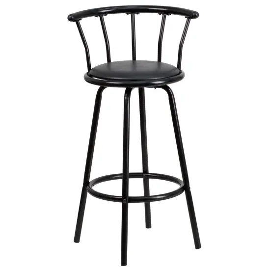 Emma and Oliver Crown Back Metal Barstool with Vinyl Swivel Seat Black {3}