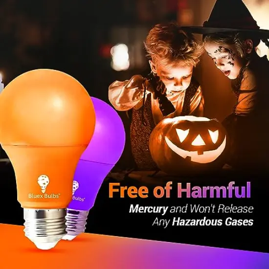 4 Pack A19 LED Purple Light Bulb LED Orange Light Bulb 120V E26 Base 9 Watt (60-watt Replacement) Purple Bulb Orange Bulb, Party Decoration, Porch, Home Lighting, Halloween Light Bulbs {3}