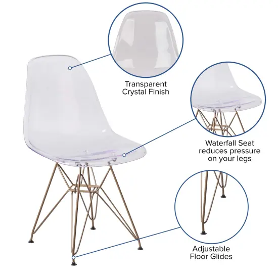 Emma and Oliver Ghost Chair with Gold Metal Base Clear {2}