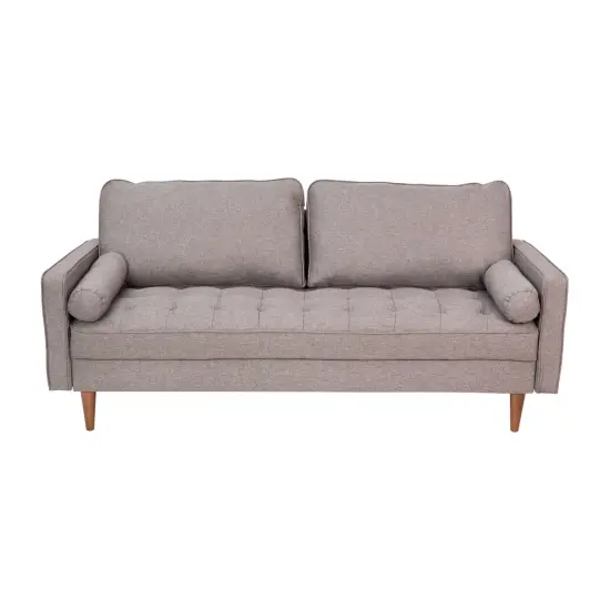 Emma and Oliver Holden Upholstered Mid-Century Modern Pocket Spring Sofa with Wooden Legs and Removable Back Cushions Dark Gray {8}