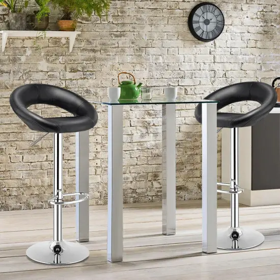 Height Adjustable Bar Stools Set of 2 with Hollow Back and Footrest Black {1}