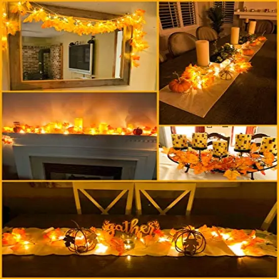 Fall Decor [2 Pack] Lighted Fall Garland, Total 16.4ft 40 LED Thanksgiving Decor Halloween String Lights, Friendsgiving Gift Thanksgiving Decorations for Home Holiday Autumn Garland Indoor {5}