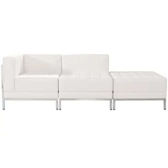 Emma and Oliver Home Office Faux Leather 3 Piece Chair & Ottoman Set Melrose White {2}