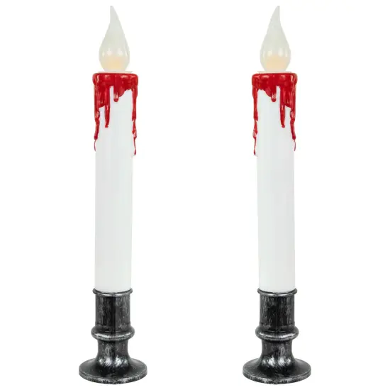Northlight LED with Timer Dripping Blood Halloween Taper Candles - 9" - Set of 2 White {3}