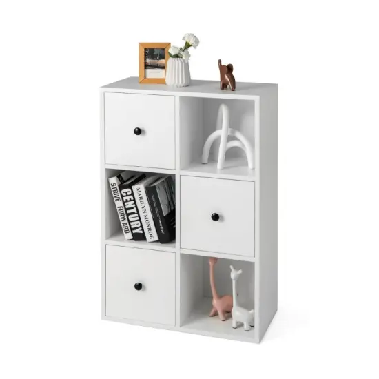 Engineered Wood 3-Tier Bookcase with Drawers for Living Room White {8}