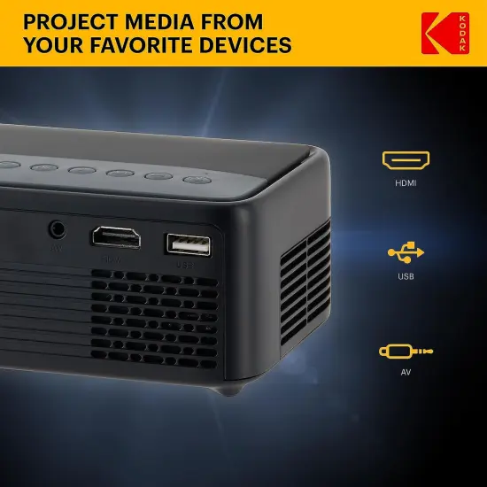 KODAK FLIK X1 Mini Pico Projector, Compact 100" Mini Projector with Remote Control & Speakers Black {5}