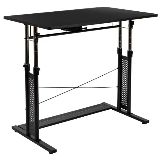Emma and Oliver Height Adjustable (27.25-35.75"H) Sit to Stand Home Office Desk Black {1}