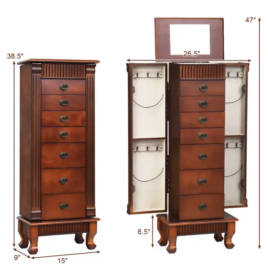 Wooden Jewelry Armoire Cabinet Storage Chest with Drawers and Swing Doors {4}