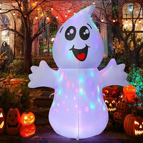 5 FT Halloween Inflatable Outdoor Cute Ghost with Magic Light, Blow Up Yard Decoration Clearance with LED Lights Built-in for Holiday/Party/Yard/Garden {1}