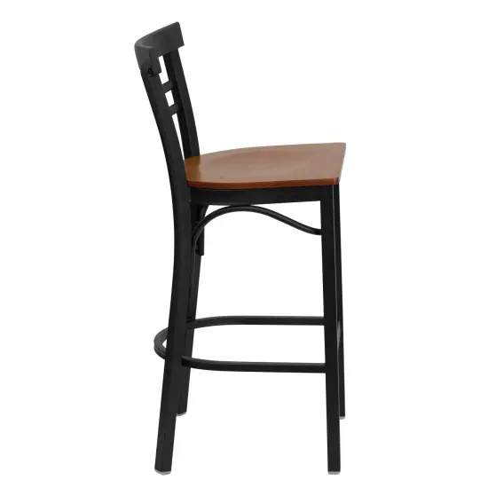Emma and Oliver 2 Pack Two-Slat Ladder Back Metal Restaurant Barstool Cherry/BlackMetal {4}