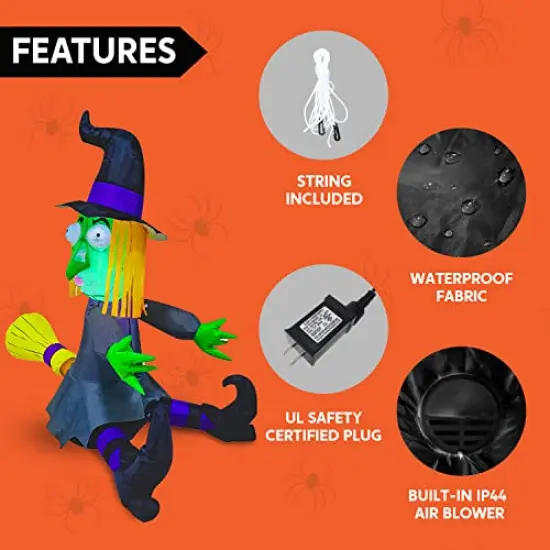 4 FT Tall Halloween Inflatable Witch Crashing Into Tree with Build-in LEDs Blow Up Inflatables for Halloween Party Indoor, Outdoor, Yard, Garden, Lawn Decorations {3}