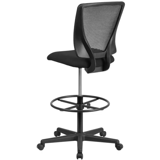 Emma and Oliver Ergonomic Mid-Back Mesh Drafting Chair with Fabric Seat and Adjustable Foot Ring Black {4}
