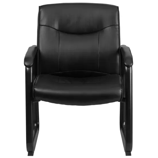 Emma and Oliver Big & Tall 500 lb. Rated Leather Executive Side Reception Chair with Clean Line Stitching and Sled Base Black {3}