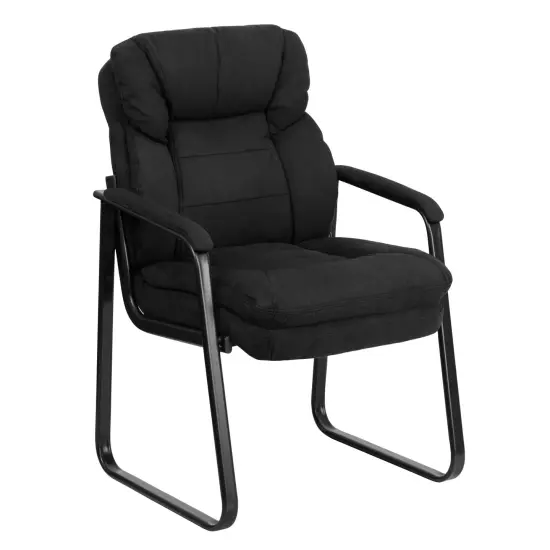 Emma and Oliver Executive Side Reception Chair with Lumbar Support and Sled Base Black Microfiber {1}