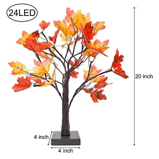 Artificial Fall Lighted Maple Tree 24 LED Thanksgiving Decorations Table Lights Battery Operated for Wedding Party Gifts Indoor Outdoor Autumn Harvest Home Decor {3}